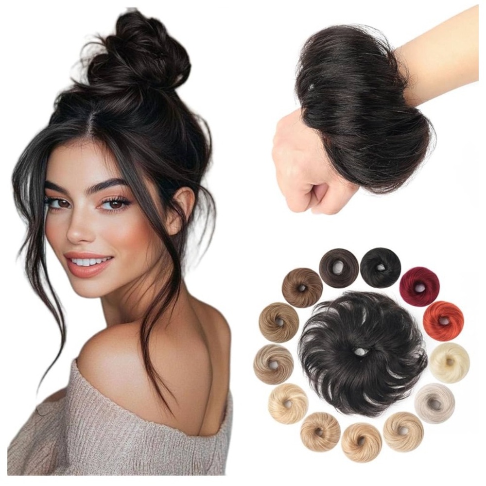 Voluminous Black Synthetic Hair Bun Extension